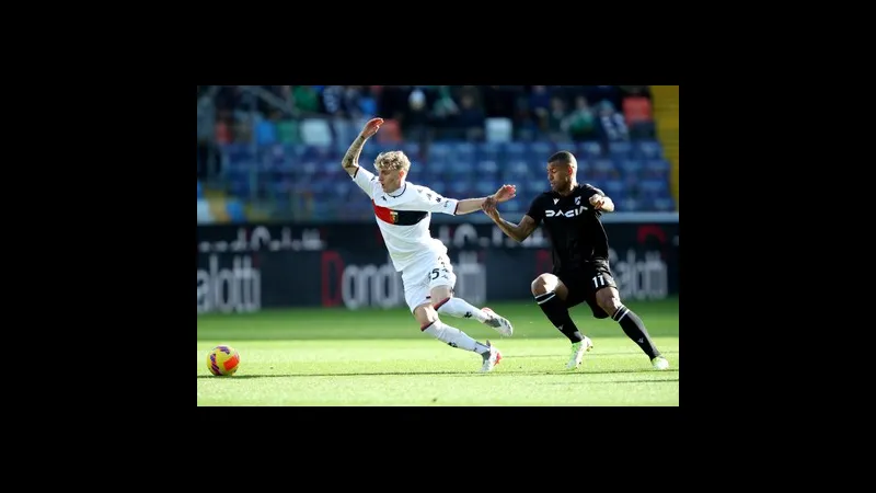 Cầu thủ của Udinese đang đối mặt với cầu thủ của Genoa trong tình huống tranh chấp trên…